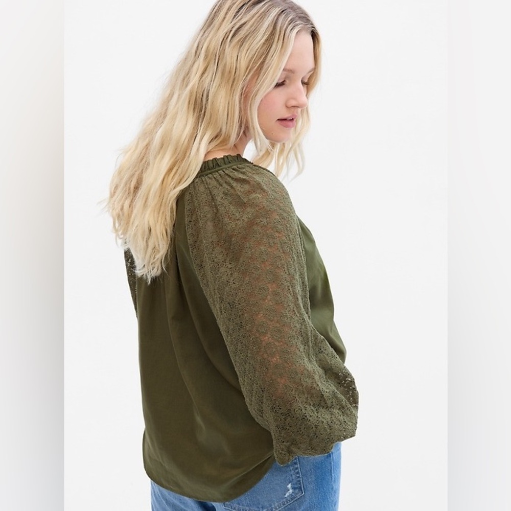 GAP Lace Sleeve Top Army Jacket Green 100% Cotton XXL